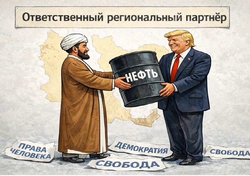 Визуальная метафора геоэкономического компромисса между США и Ираном вокруг нефтяных интересов