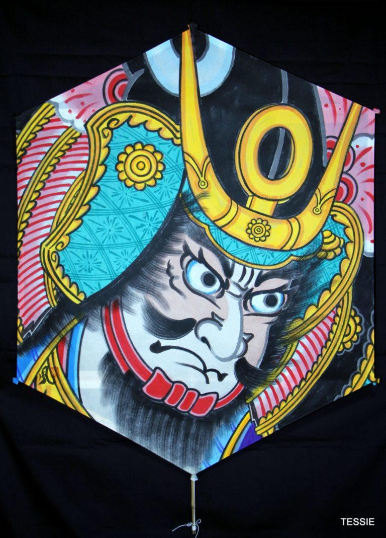 Като Киёмаса, шестиугольный змей (роккаку), 120х90 см_Рисунок Кадзама Масао_Каркас Эндо Хироми