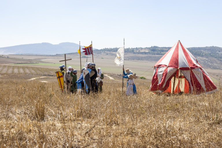 Reconstruction of Horns of Hattin battle in 1187. Warriors of th