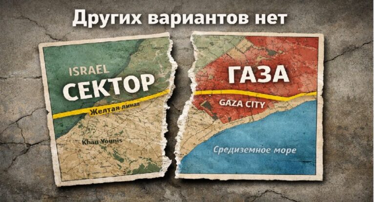 Разорванная карта сектора Газа с обозначенной жёлтой линией на фоне обсуждения возможного возобновления войны Израиля с ХАМАС