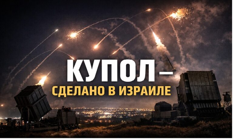 Израильская система ПВО перехватывает ракеты над городом в ночном небе.