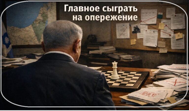 Рабочий кабинет премьер-министра Израиля: Биньямин Нетаньяху перед шахматной доской как символ первого стратегического хода в политическом процессе