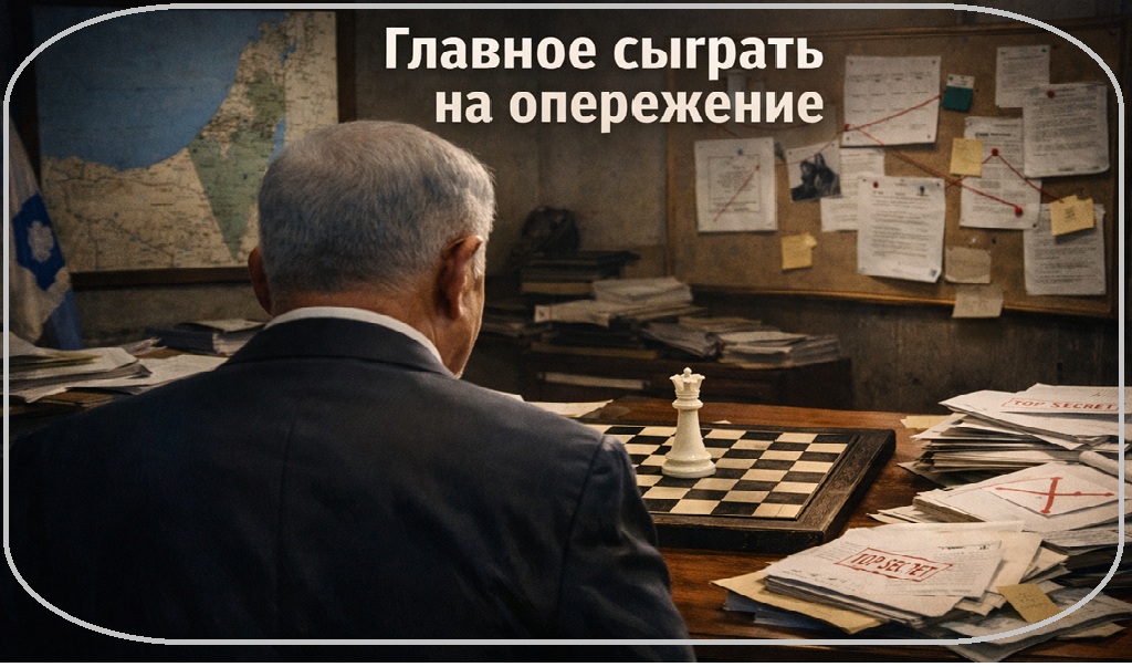 Рабочий кабинет премьер-министра Израиля: Биньямин Нетаньяху перед шахматной доской как символ первого стратегического хода в политическом процессе
