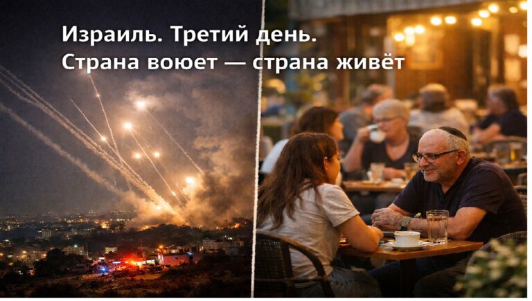 Израиль на третий день войны: перехваченные ракеты в небе и люди, выпивающие кофе.