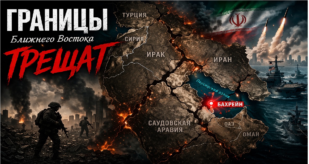 карта Ближнего Востока с трещинами война Иран Персидский залив кризис