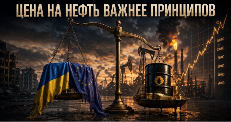 Весы, где флаги Украины и ЕС символизируют демократию, но уступают чаше с нефтью и деньгами на фоне энергетического кризиса